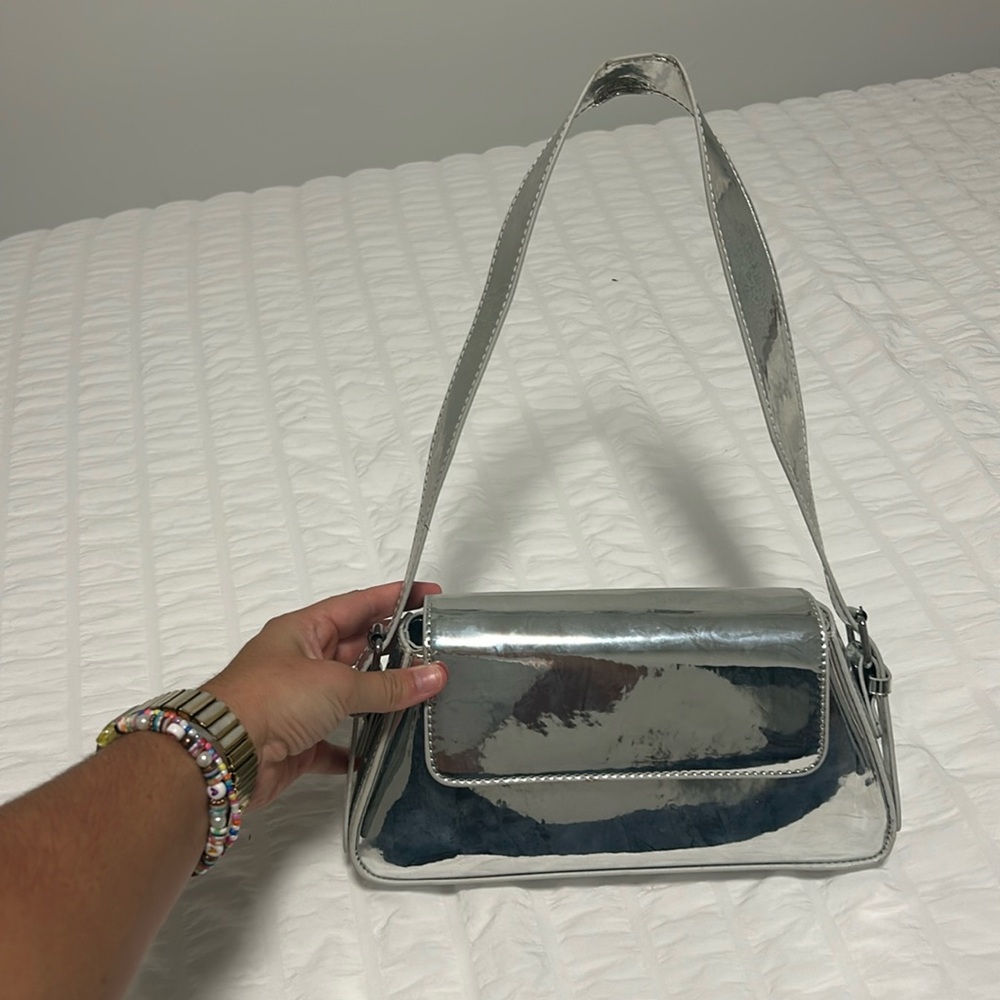 Metallic silver purse